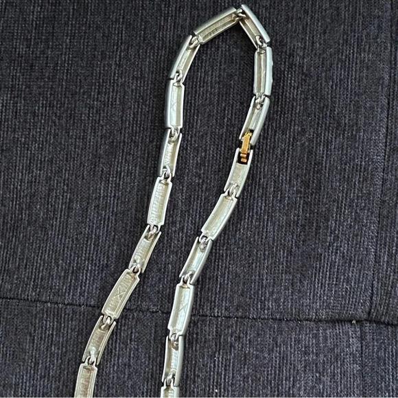 Modernist Two Tone Brushed Metal Choker Necklace with Gold Colored Circles - Picture 2 of 10